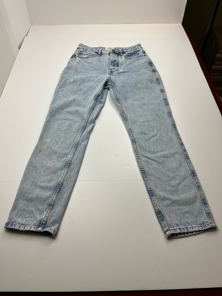 Sezane Denim Jean Womens Us 4 Mid-Rise Tapered Straight Button Fly Bleach Blue